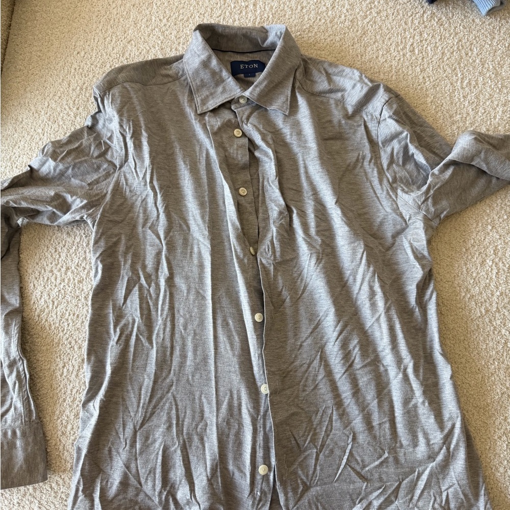 Eton Grey Jersey Button-Down Shirt Heather Grey Size L